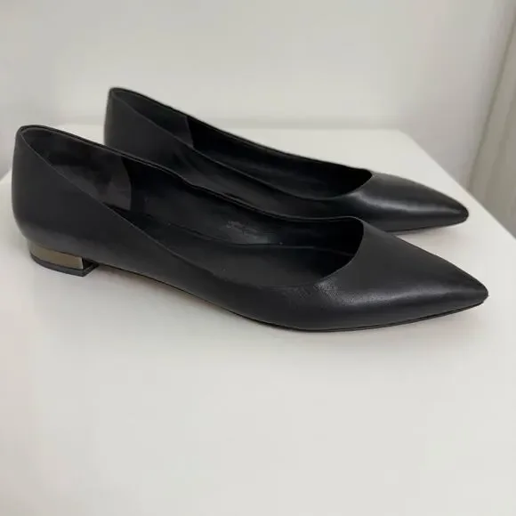Via Spiga Shoes Via Spiga Point Toe Ballet Flats Black Leather